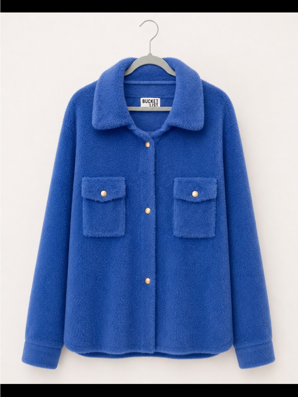 BUCKETLIST Plush Royal Blue Button-Front Teddy Jacket